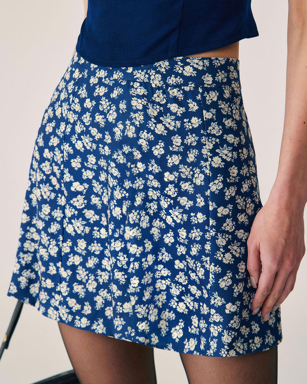 Navy Floral A-Line Mini Skirt | Rihoas