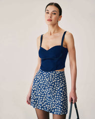 Navy Floral A-Line Mini Skirt | Rihoas