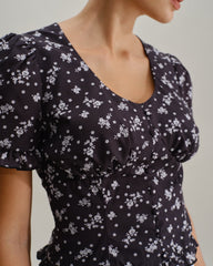 Black Floral Scoop Neck Blouse | Rihoas