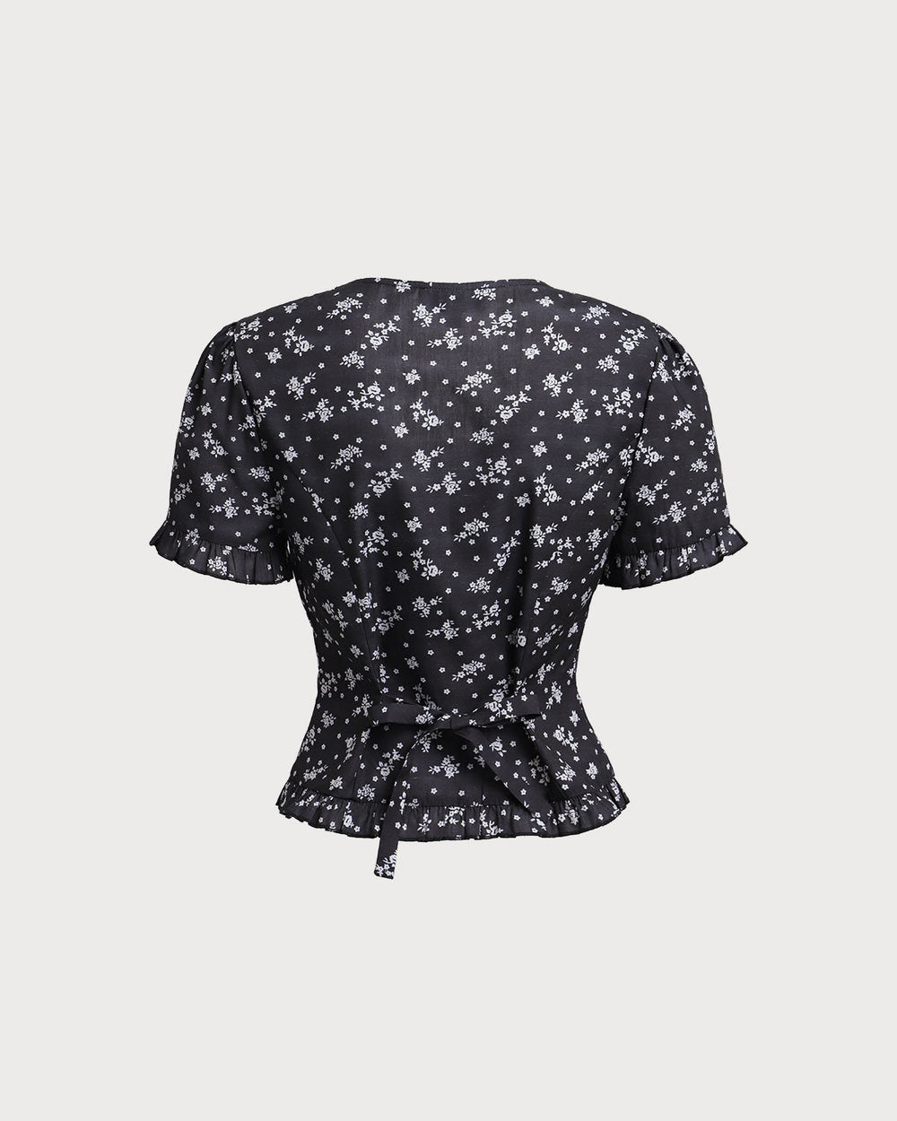 Black Floral Scoop Neck Blouse | Rihoas