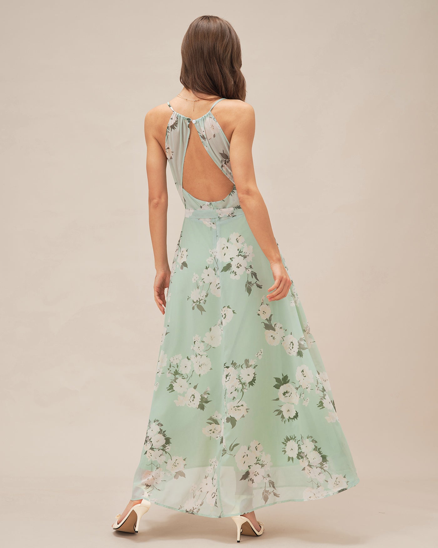 Green Cowl Neck Floral Maxi Dress | Rihoas