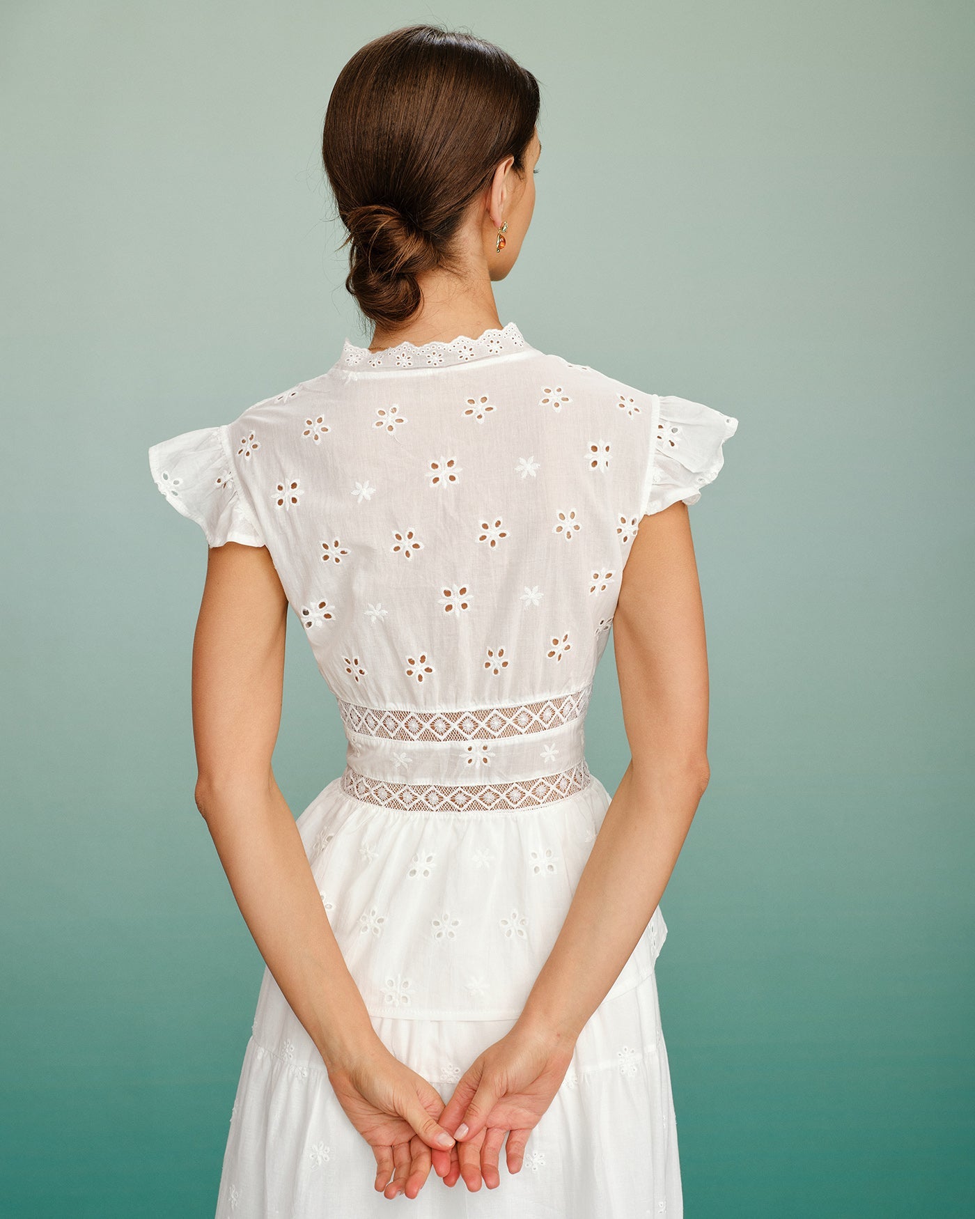 White V Neck Cut Out Tee | Rihoas