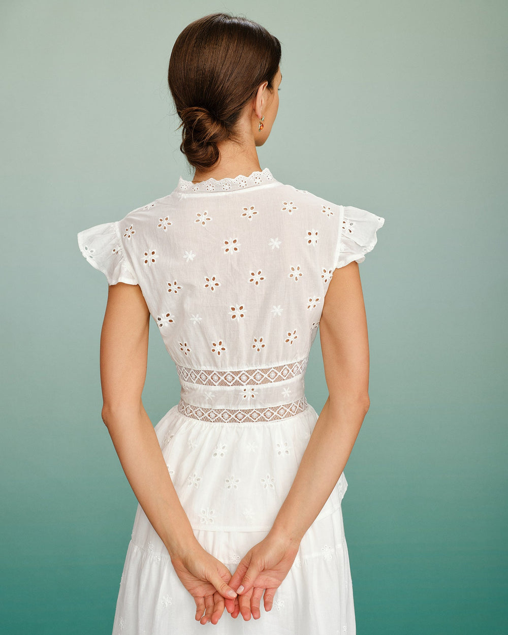 White V Neck Cut Out Tee | Rihoas