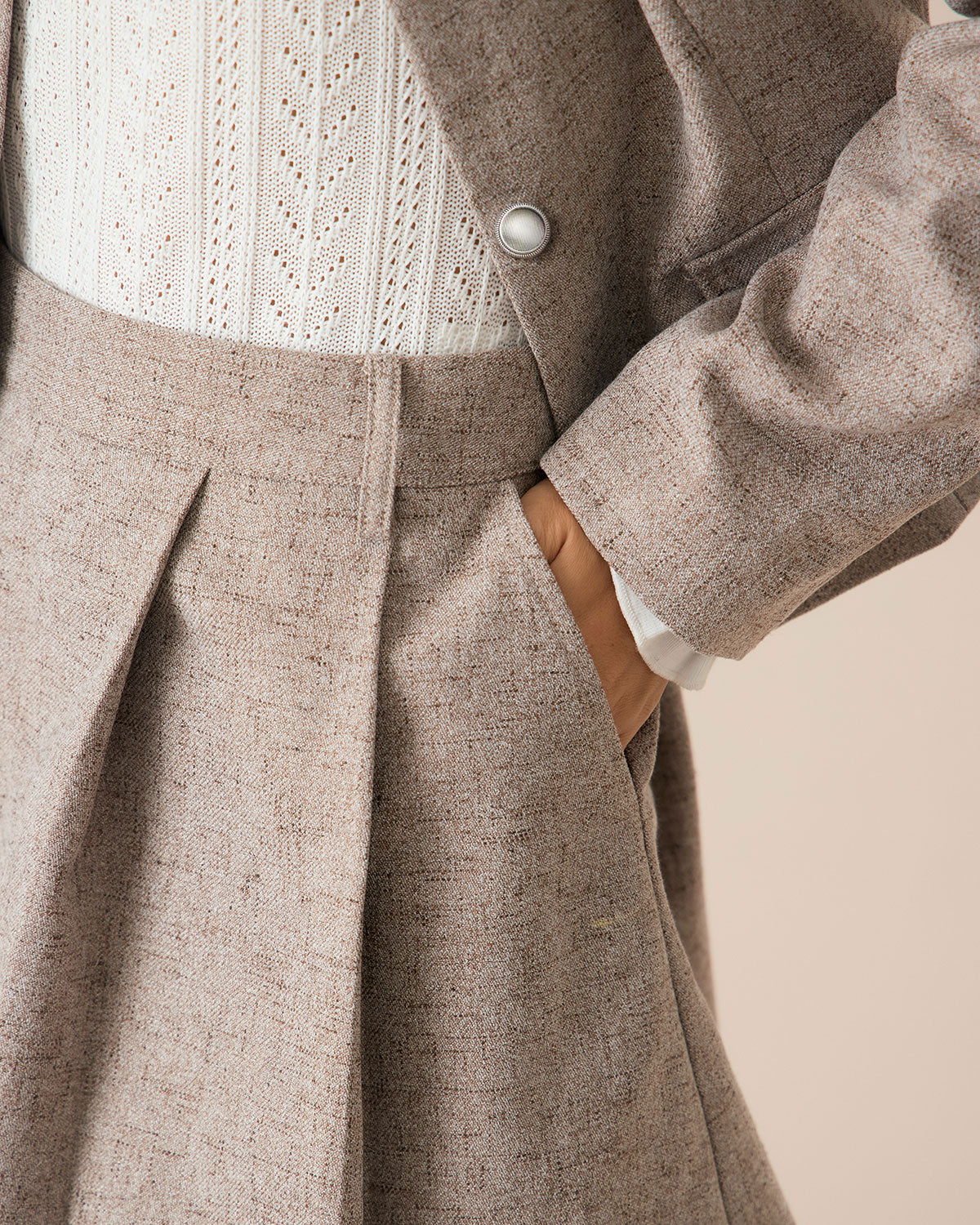 Khaki Pocket Pleated Mini Skirt | Rihoas