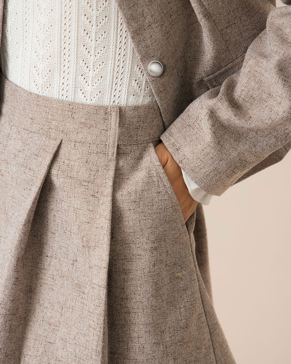 Khaki Pocket Pleated Mini Skirt | Rihoas