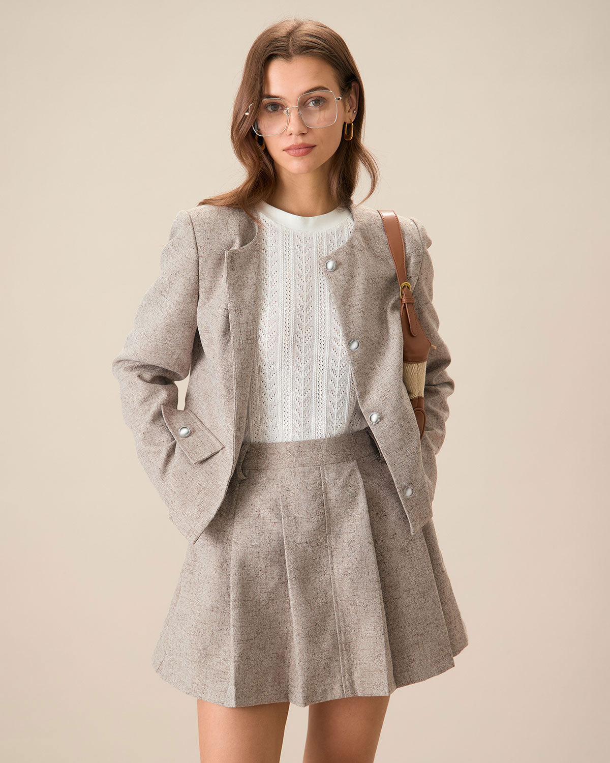 Khaki Pocket Pleated Mini Skirt | Rihoas