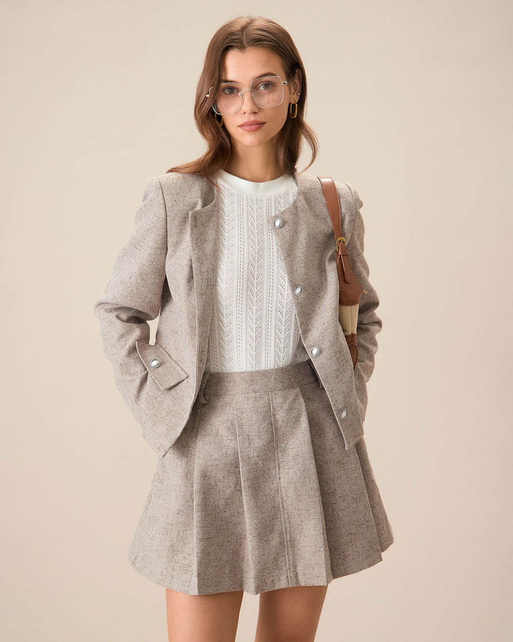 Khaki Pocket Pleated Mini Skirt | Rihoas