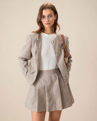 Khaki Pocket Pleated Mini Skirt | Rihoas
