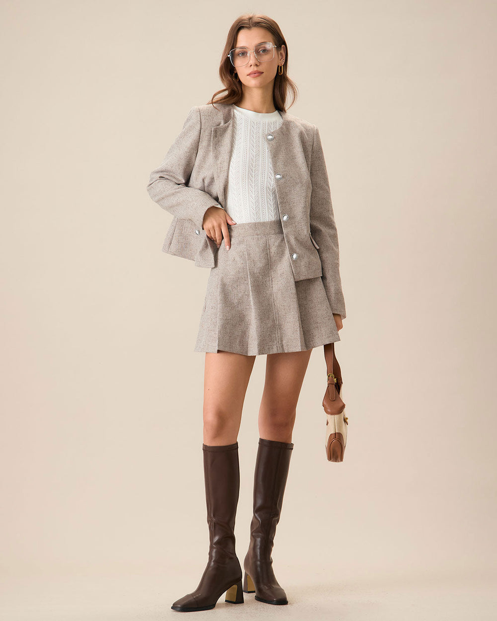 Khaki Pocket Pleated Mini Skirt | Rihoas