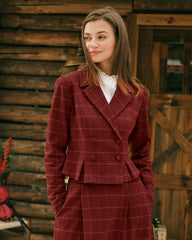 Red Plaid Double Breasted Jacket | Rihoas