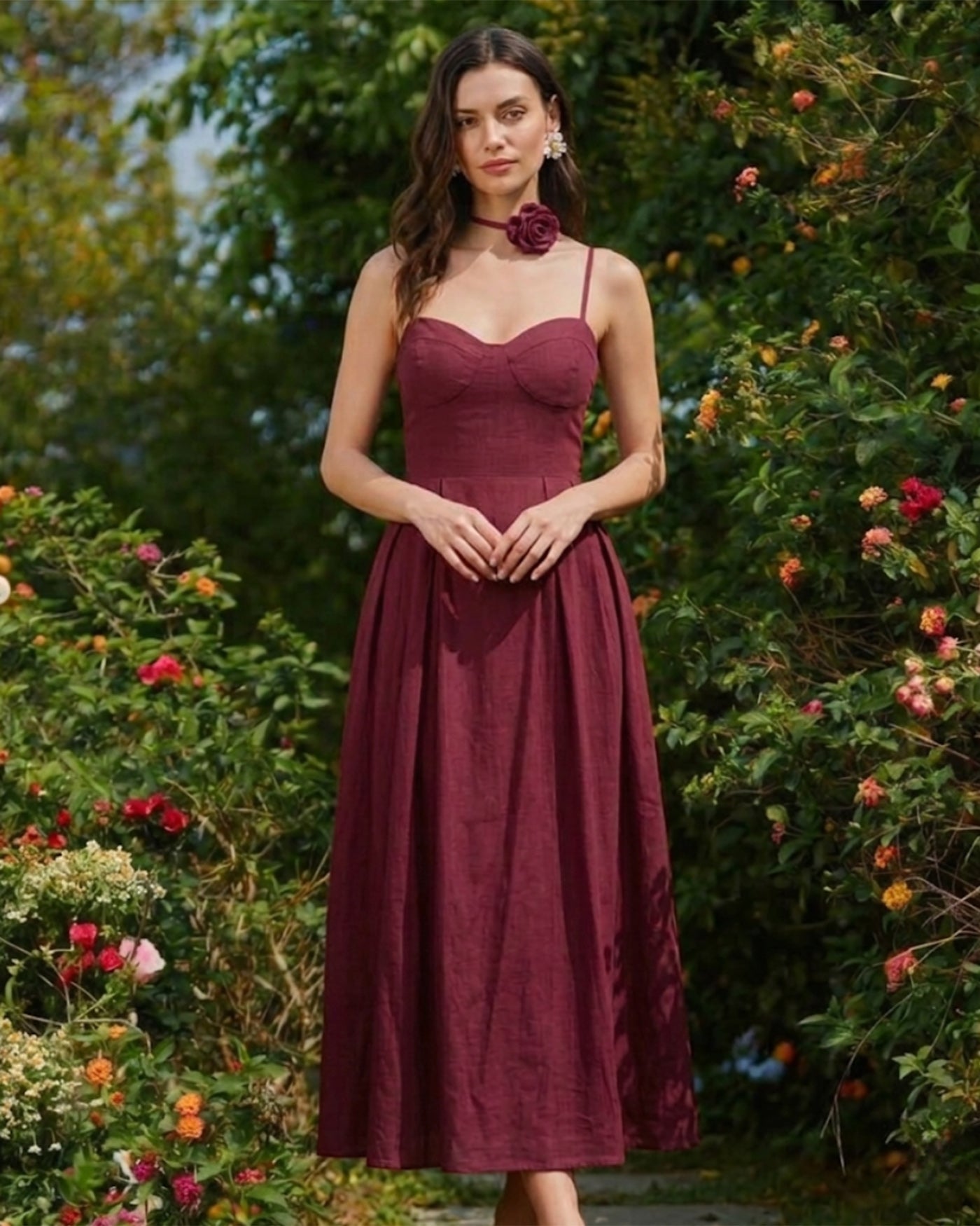 Red Sweetheart Neck Sleeveless Slip Maxi Dress | Rihoas