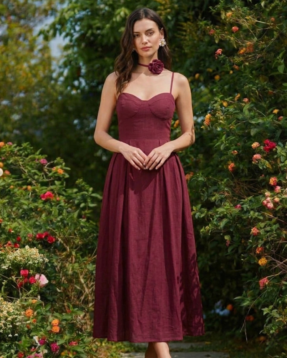 Red Sweetheart Neck Sleeveless Slip Maxi Dress | Rihoas