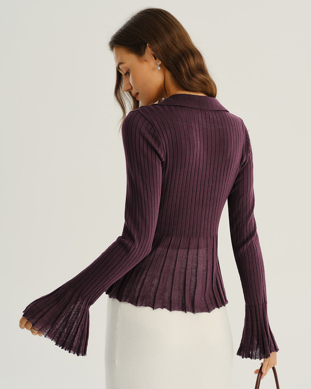 Purple Button Ribbed Knit Cardigan | Rihoas