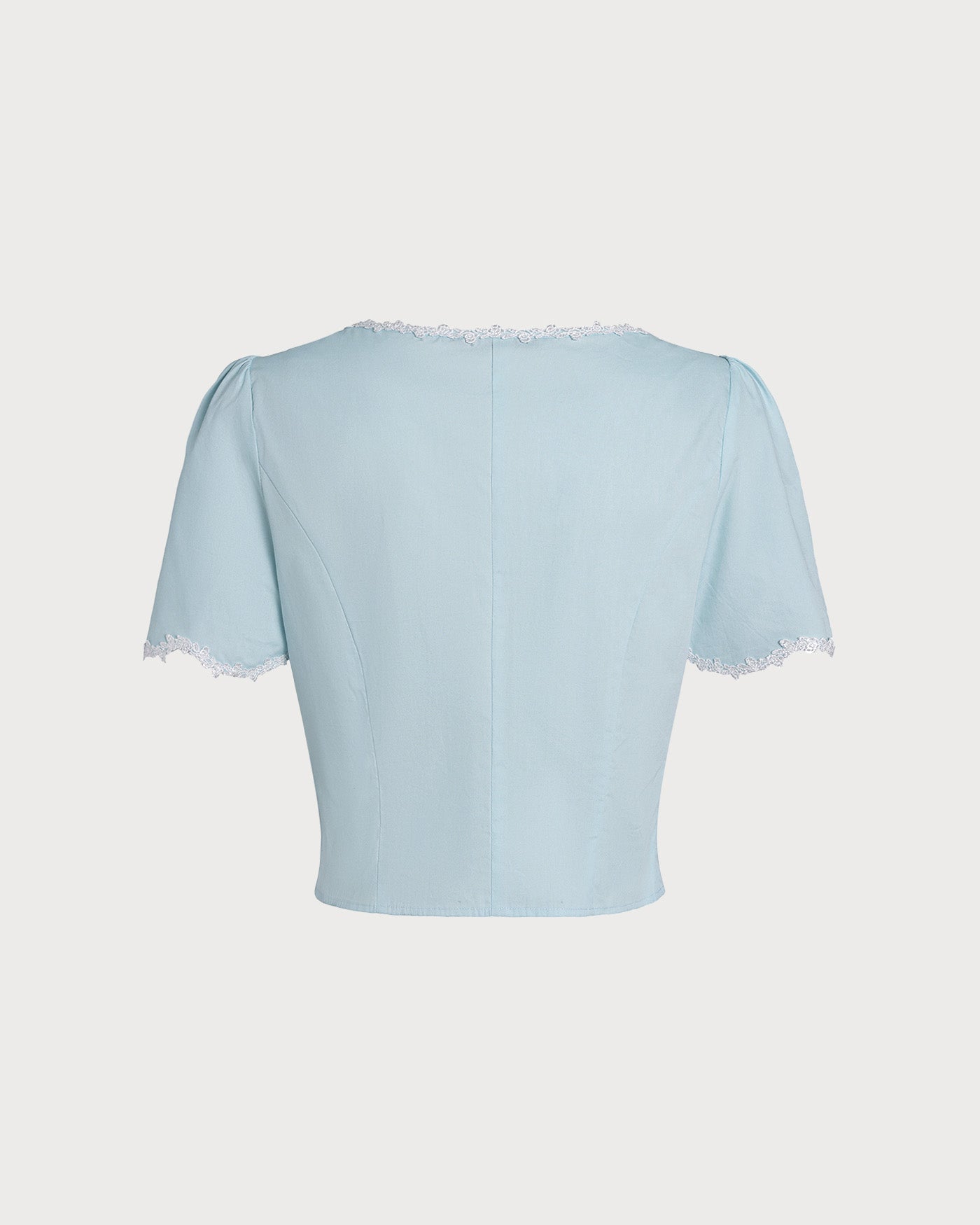 Blue Lace Button Square Neck Shirt | Rihoas
