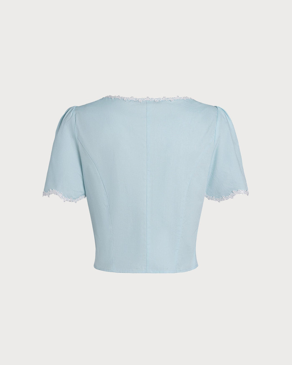 Blue Lace Button Square Neck Shirt | Rihoas