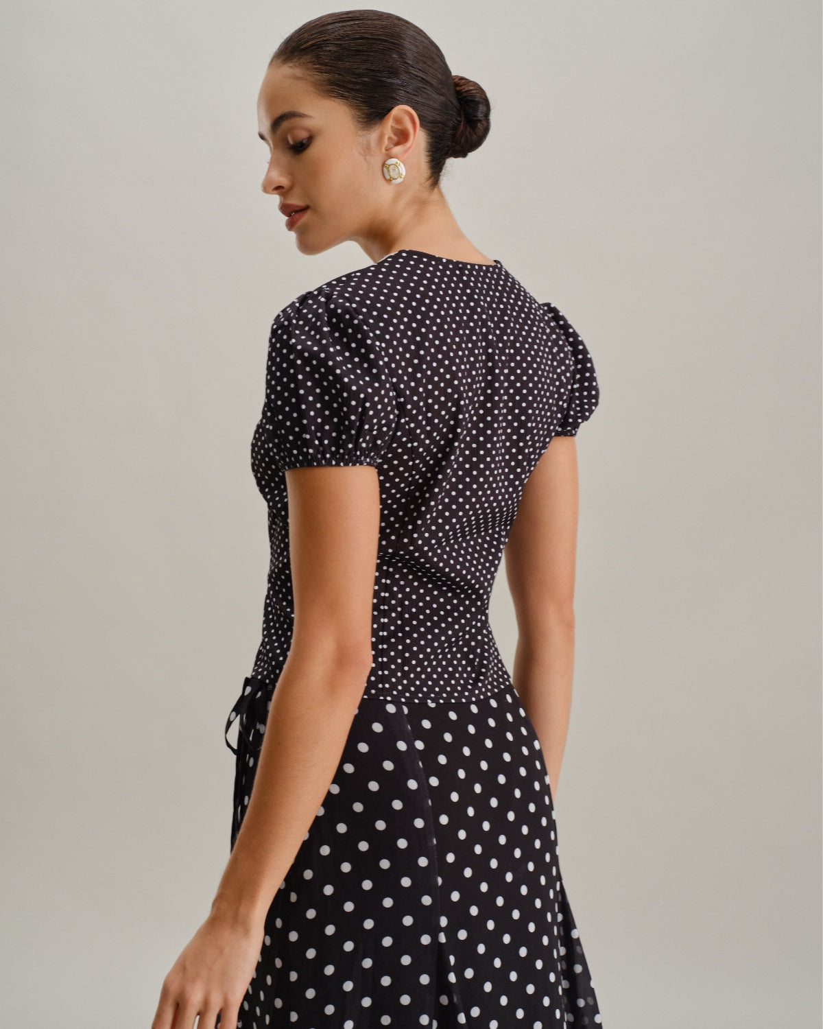 Black Polka Dot Lace Trim Blouse | Rihoas