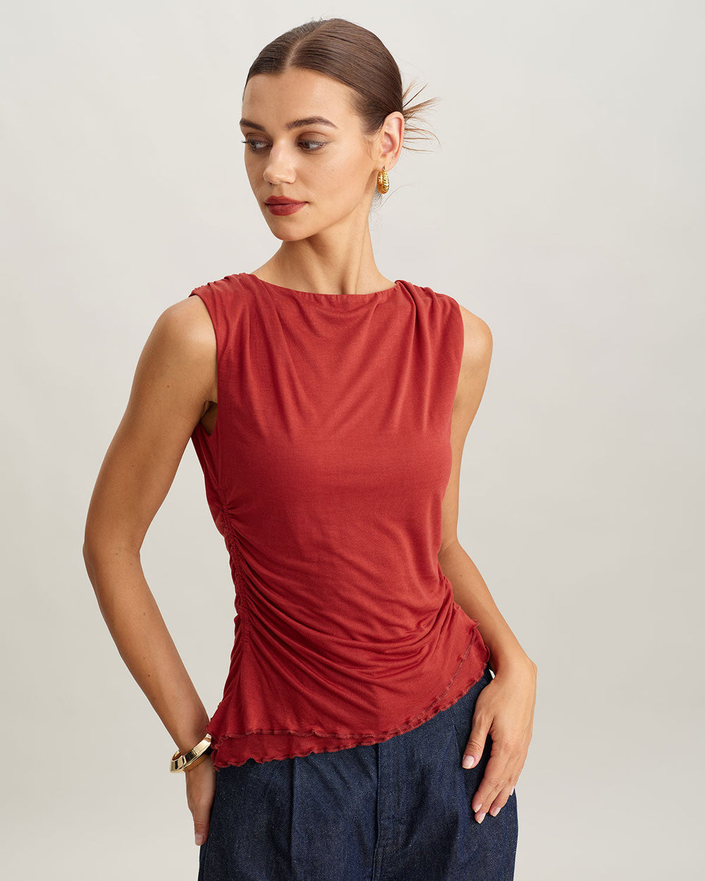 Red Round Neck Cropped Tank Top | Rihoas