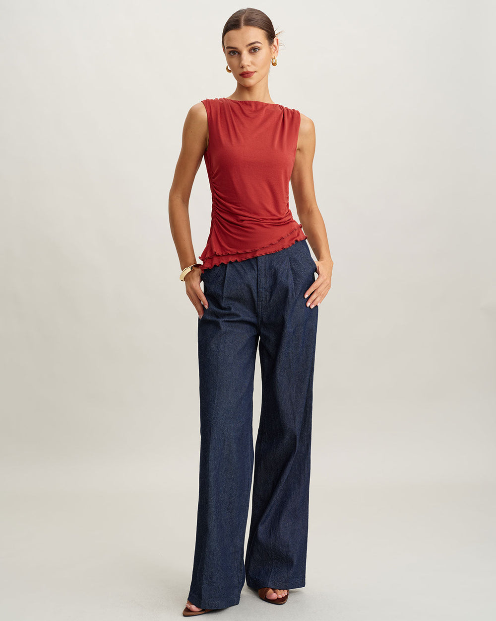 Red Round Neck Cropped Tank Top | Rihoas