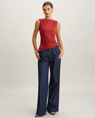 Red Round Neck Cropped Tank Top | Rihoas