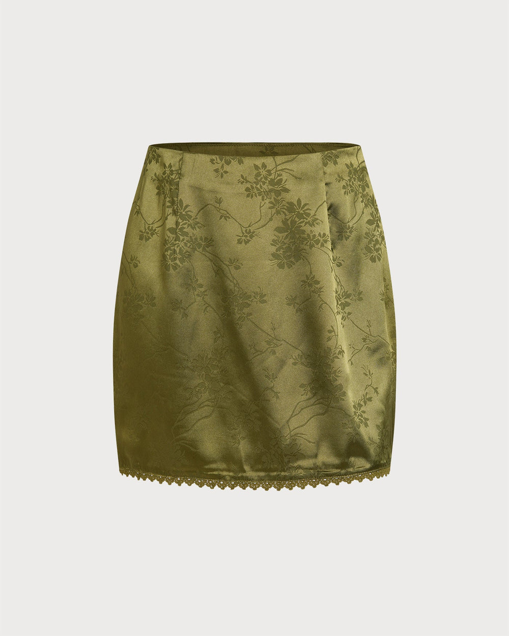 Green Floral Satin Mini Skirt | Rihoas