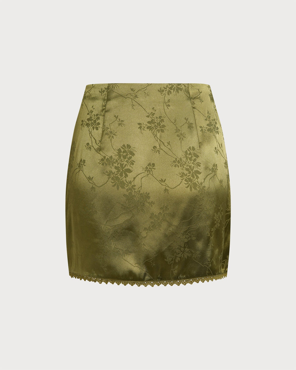 Green Floral Satin Mini Skirt | Rihoas