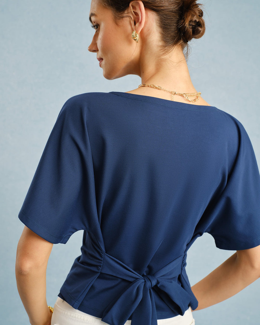 Blue Boat Neck Tie Tee | Rihoas