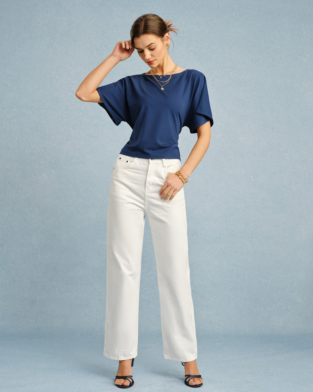 Blue Boat Neck Tie Tee | Rihoas