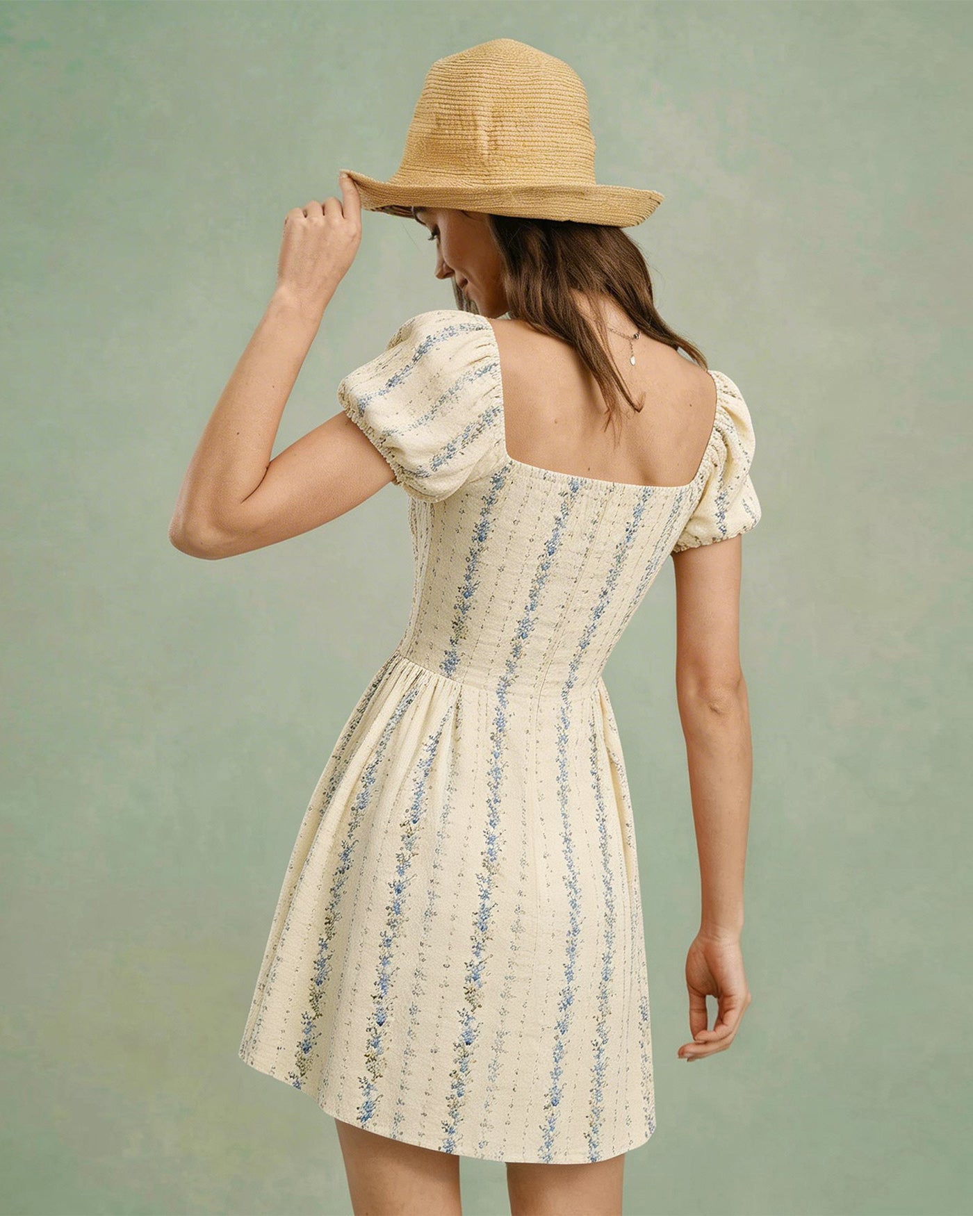 Apricot Square Neck Floral Mini Dress | Rihoas
