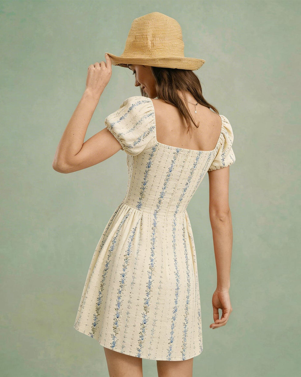 Apricot Square Neck Floral Mini Dress | Rihoas