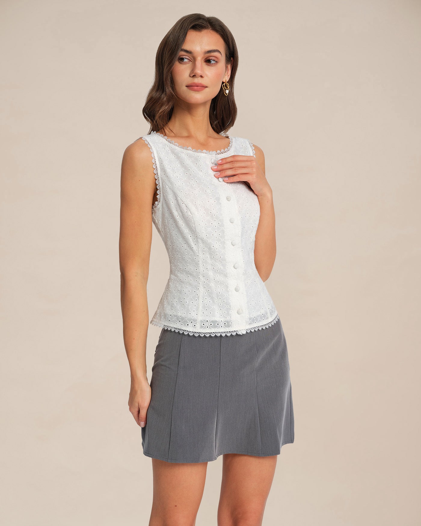 White Single Breasted Lace Vest | Rihoas