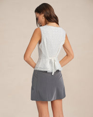 White Single Breasted Lace Vest | Rihoas