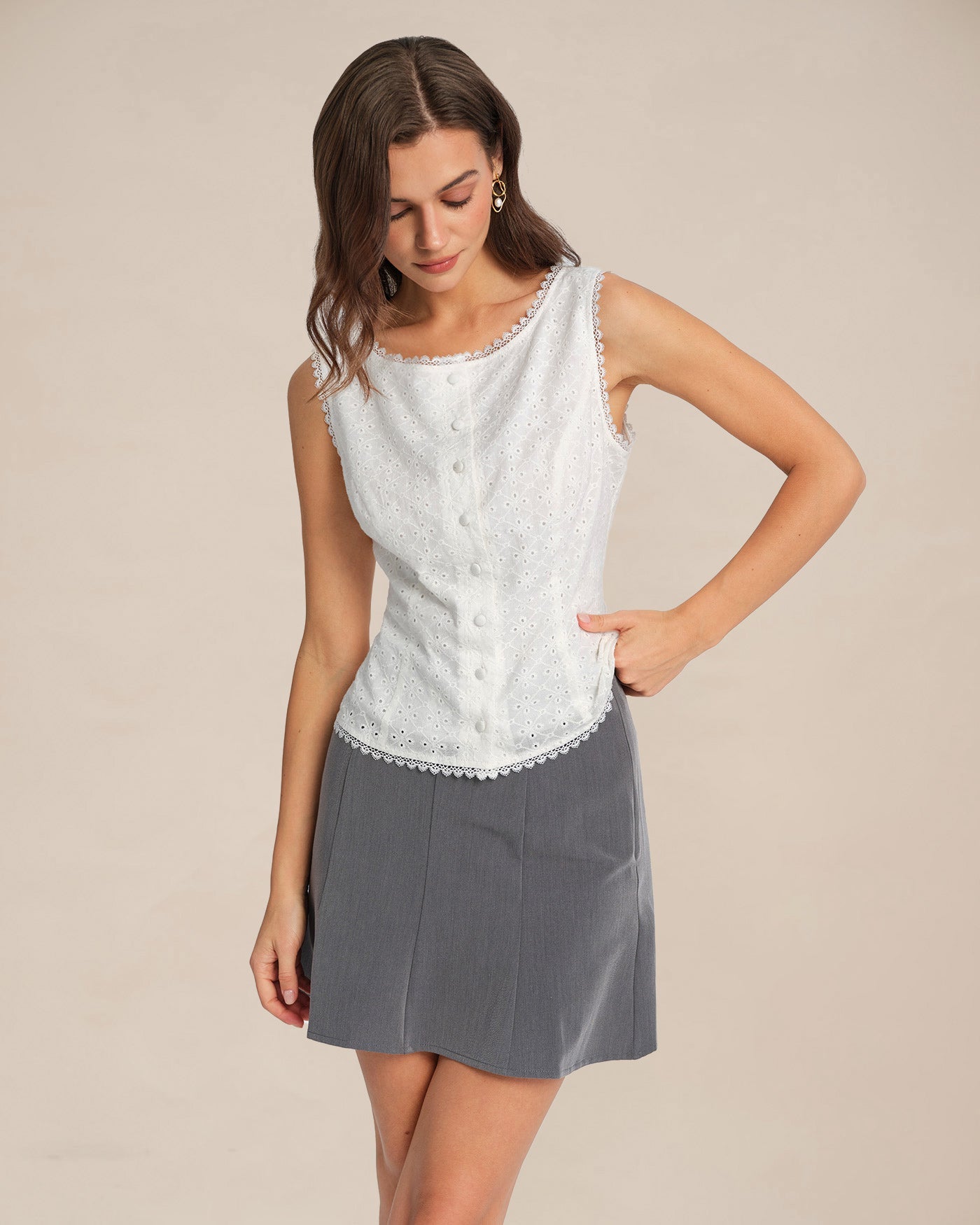 White Single Breasted Lace Vest | Rihoas