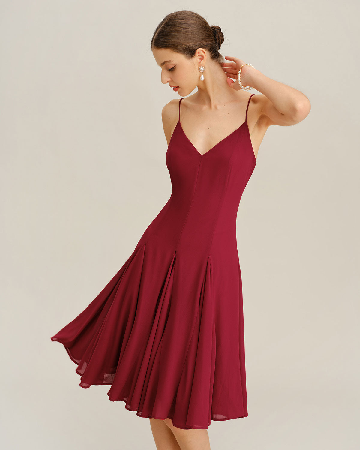 Red Chiffon A-Line Slip Midi Dress | Rihoas