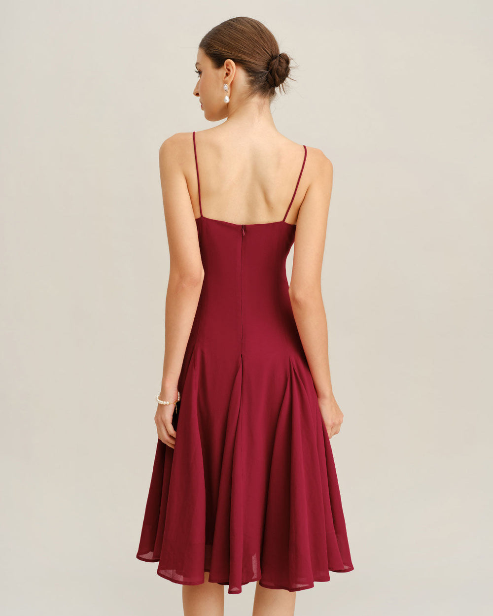 Red Chiffon A-Line Slip Midi Dress | Rihoas