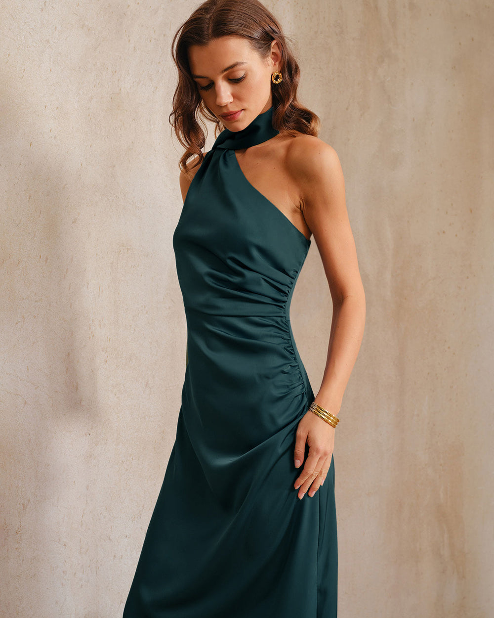 Green One Shoulder Maxi Dress | Rihoas
