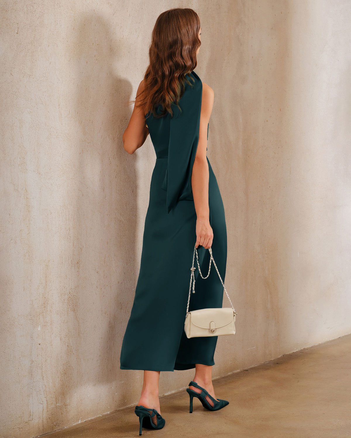 Green One Shoulder Maxi Dress | Rihoas