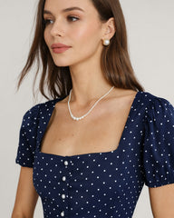 Blue Square Neck Polka Dot Blouse | Rihoas