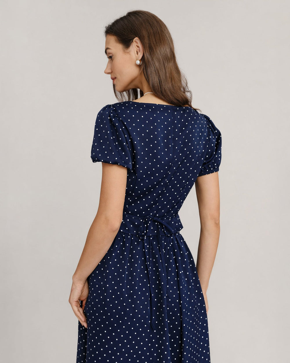 Blue Square Neck Polka Dot Blouse | Rihoas