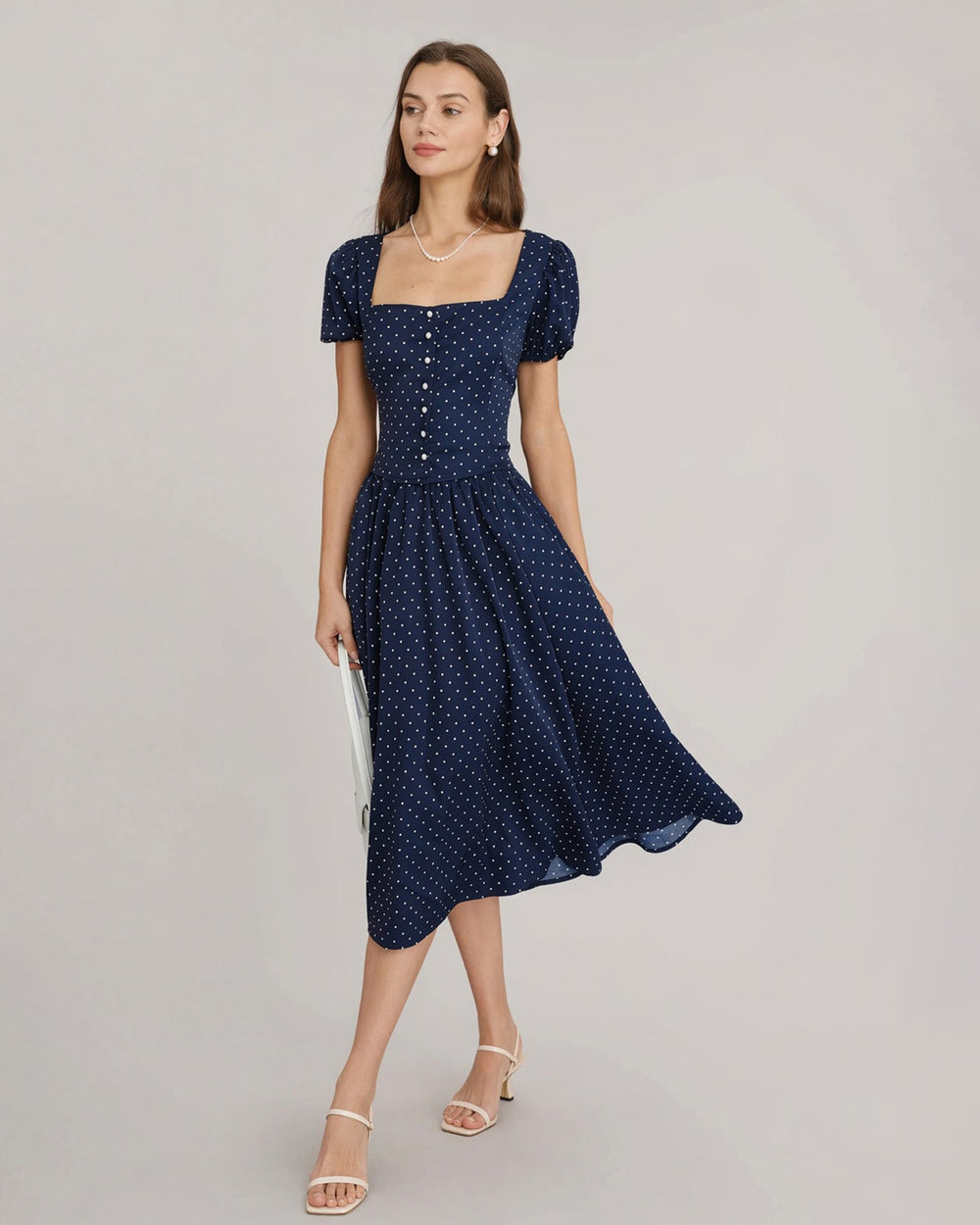 Blue Square Neck Polka Dot Blouse | Rihoas
