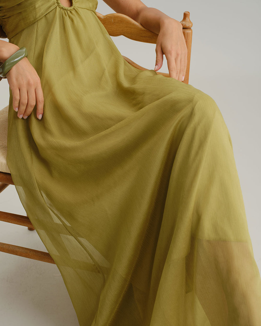 Green Ruched Slip Maxi Dress | Rihoas