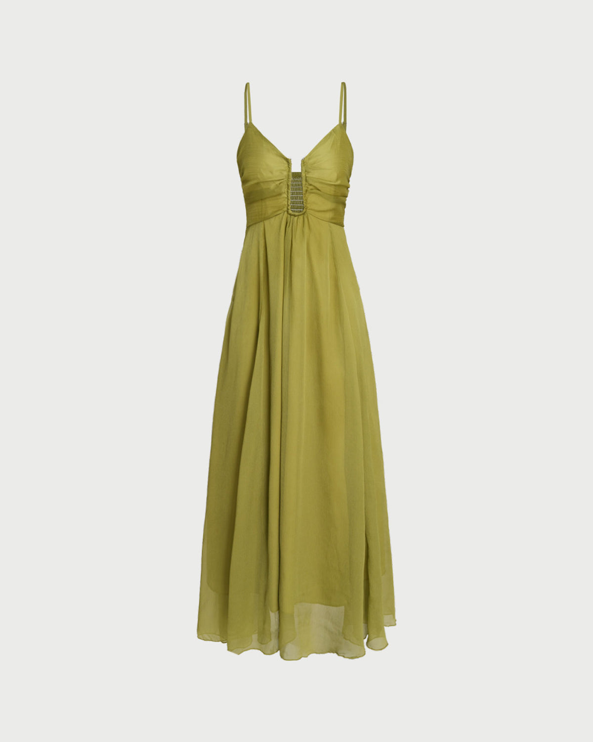 Green Ruched Slip Maxi Dress | Rihoas