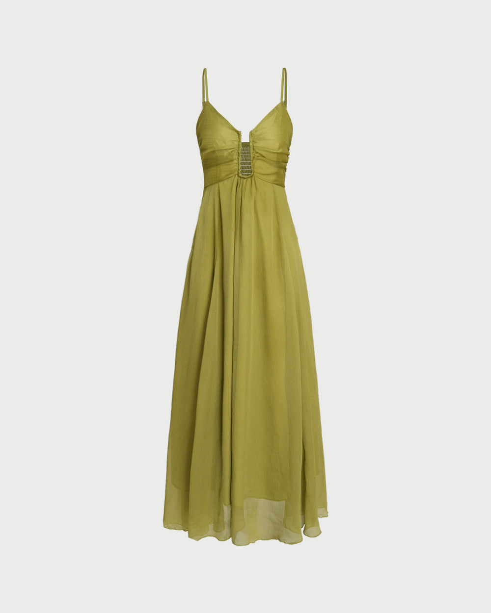 Green Ruched Slip Maxi Dress | Rihoas