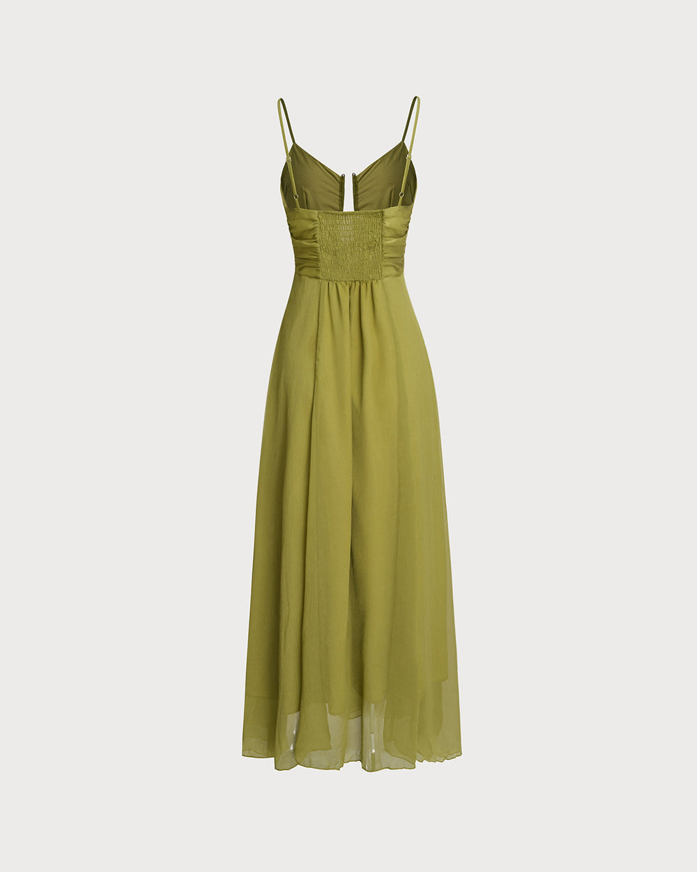 Green Ruched Slip Maxi Dress | Rihoas