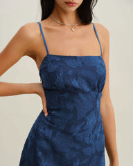 Navy Jacquard Slip Backless Maxi Dress | Rihoas