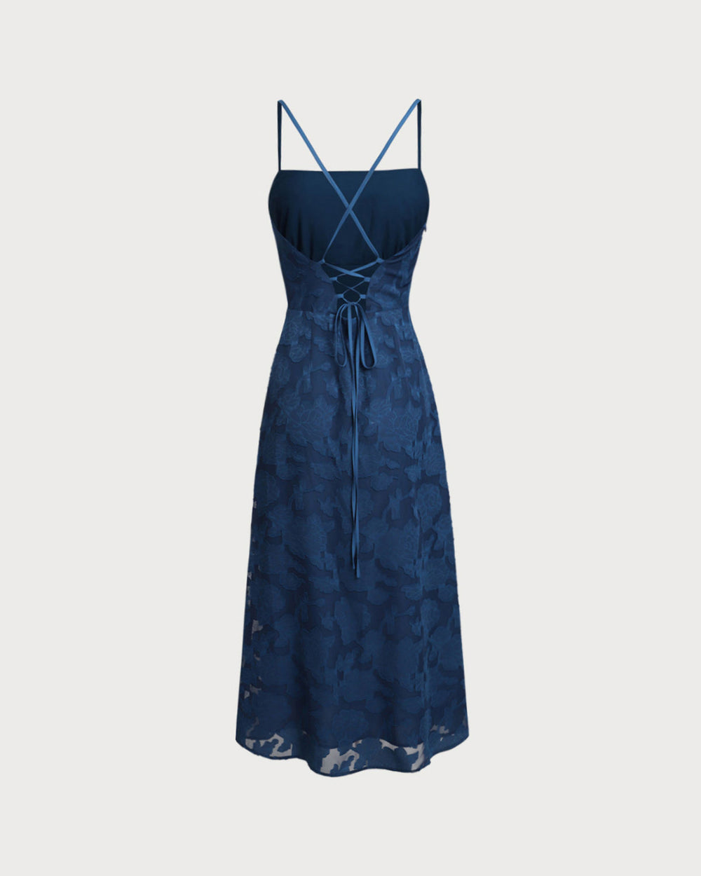 Navy Jacquard Slip Backless Maxi Dress | Rihoas