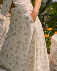 Green Floral Pockets Midi Skirt | Rihoas