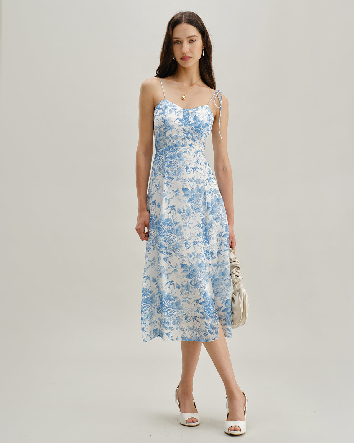 The Blue Sweetheart Neck Shirred Midi Dress | Rihoas