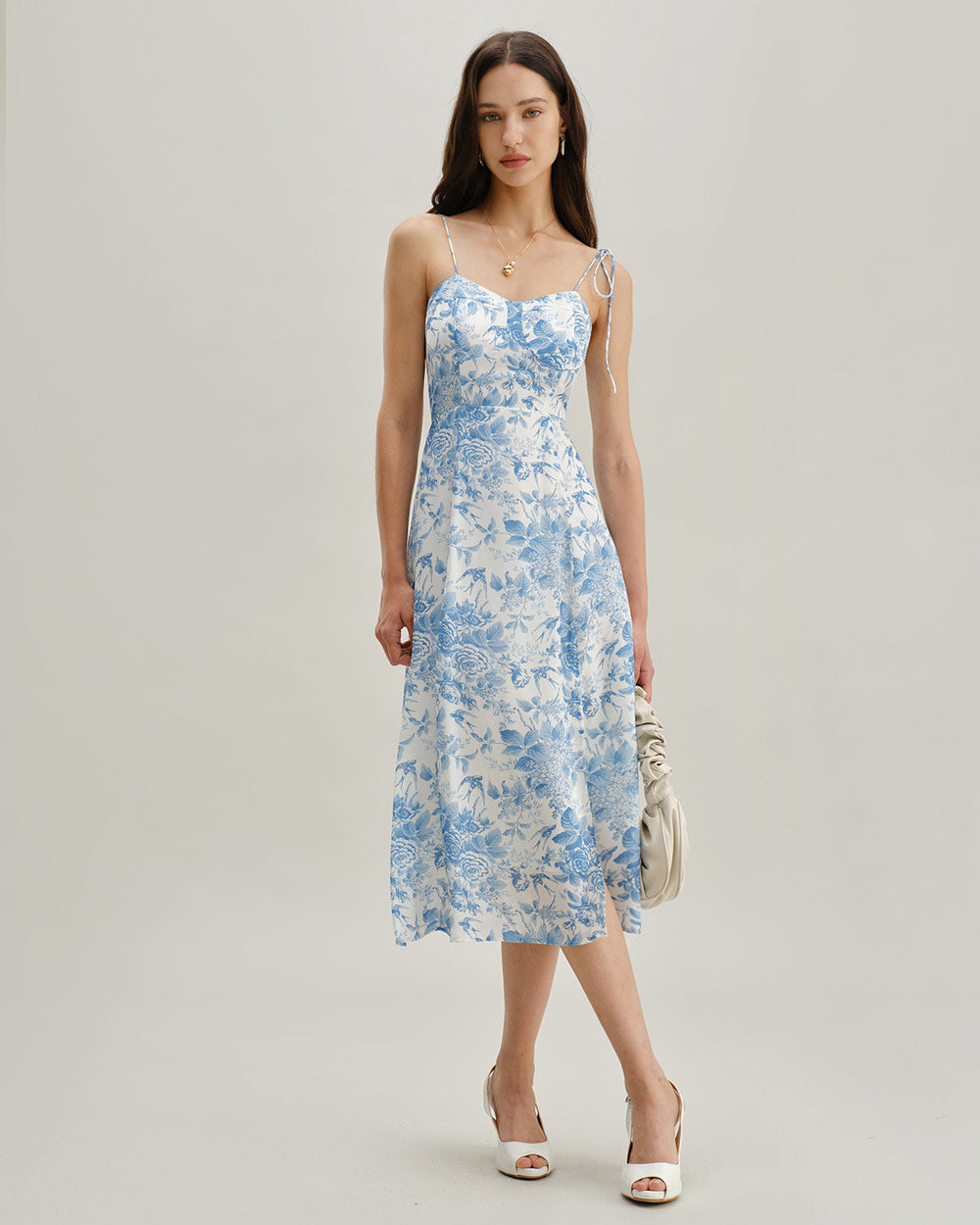 The Blue Sweetheart Neck Shirred Midi Dress | Rihoas
