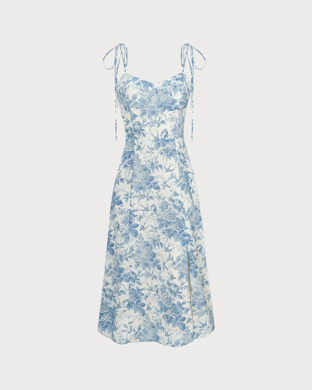 The Blue Sweetheart Neck Shirred Midi Dress | Rihoas