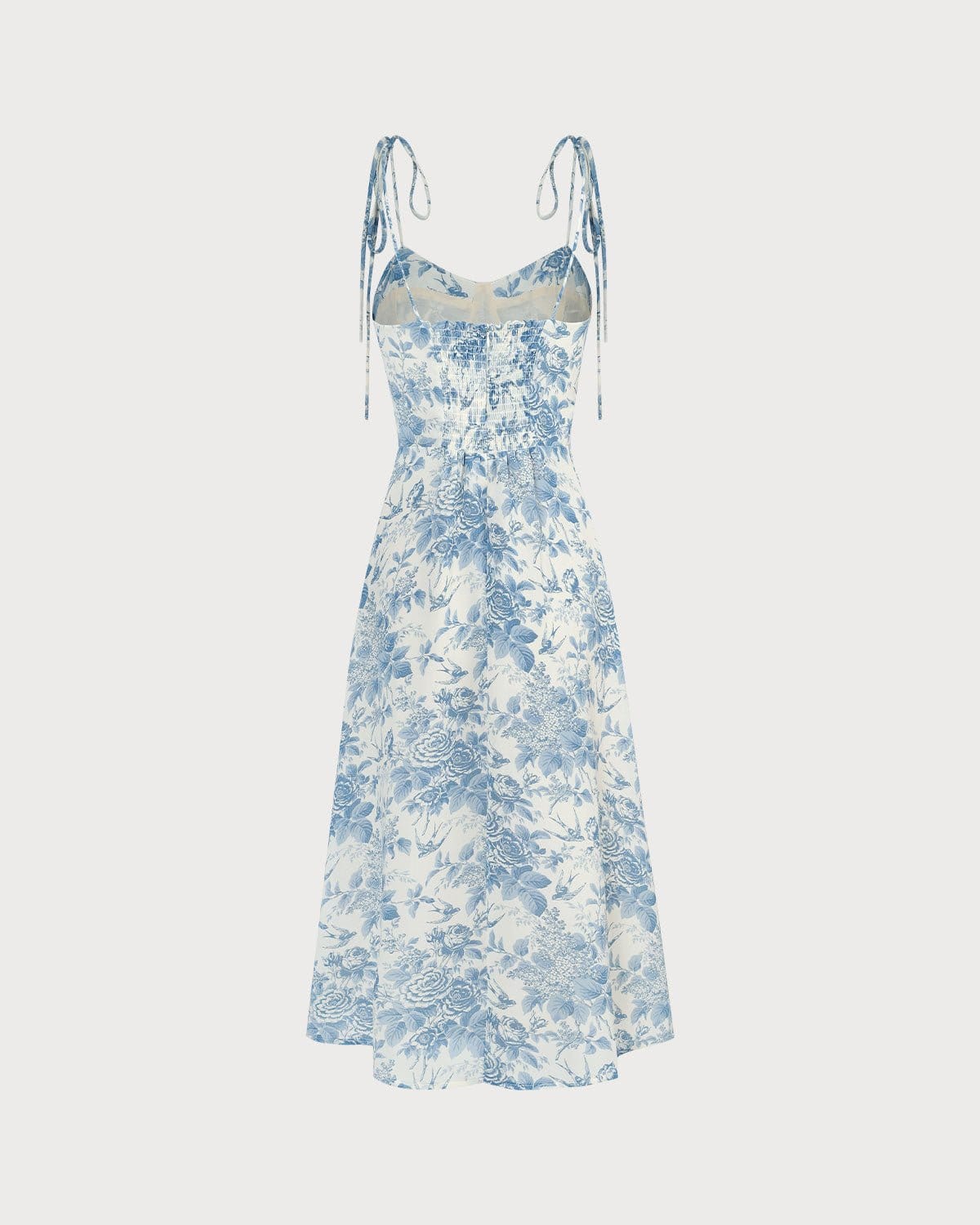 The Blue Sweetheart Neck Shirred Midi Dress | Rihoas